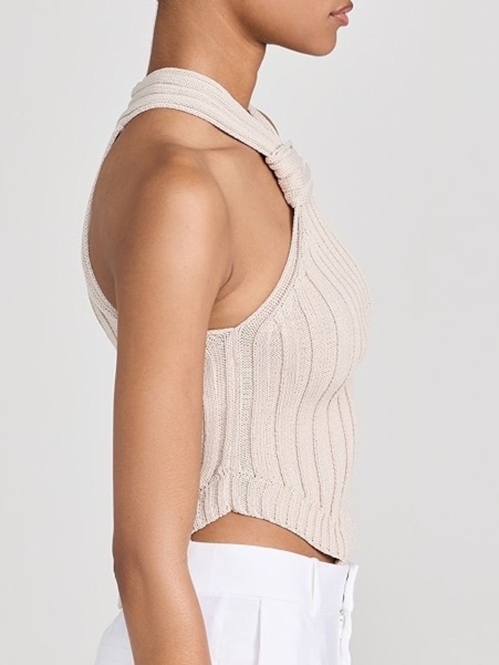 Line & Dot Cream Twist Halter Ribbed Tank - Picture 2 of 9